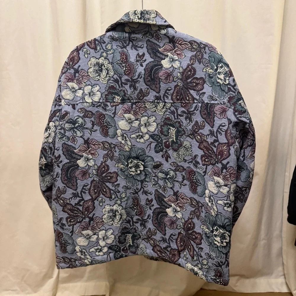 Zara Men's Floral Jacket - Blue and Cream - Picture 8 of 13
